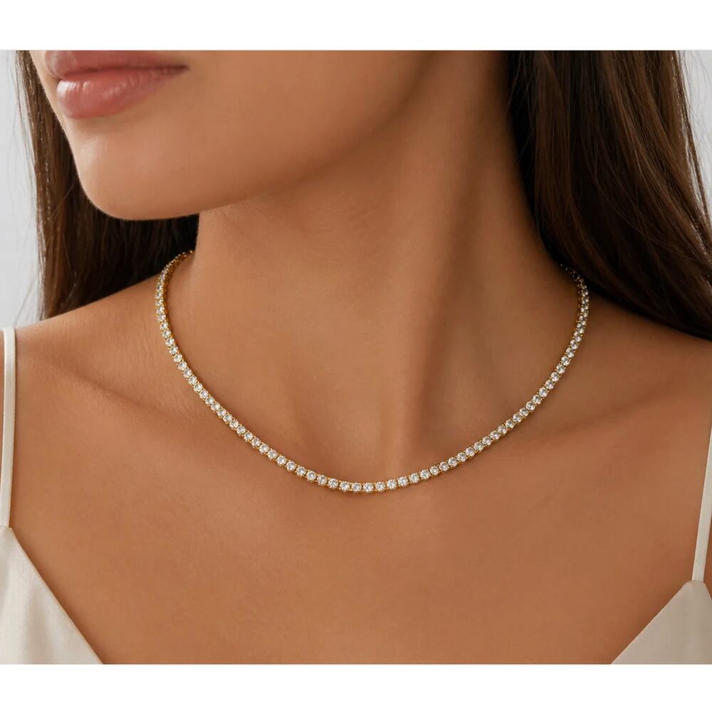 J CREW TENNIS Necklace Square Cubic Zirconia Bezel Set Tennis Necklace - Picture 6 of 14